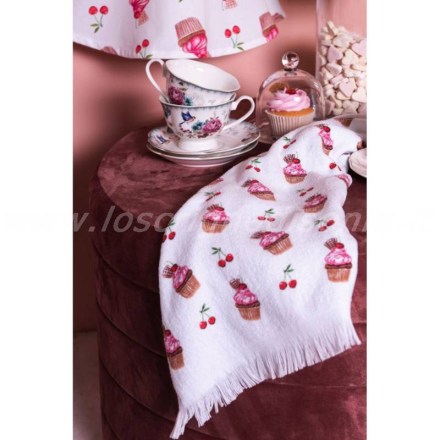 Asciugamano ospite in spugna di cotone di Clayre & Eef con stampa cupcake. Vista frontale